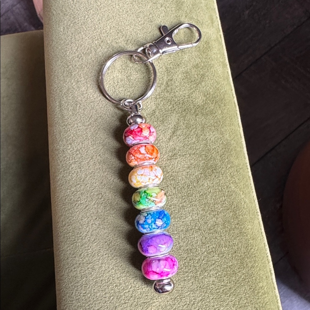 Addie’s Bag Charm Keychains Multicolored Rainbow Beaded Keychain with Clasp